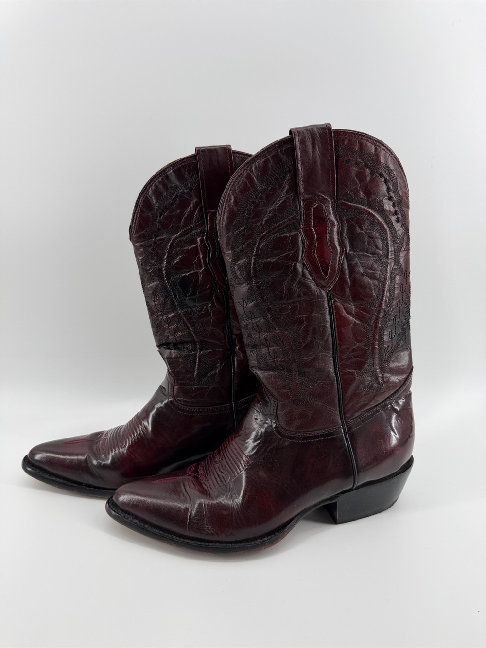VTG Denver Boots Black Cherry Leather Cowboy‎ Western Gothic Festival Sz11